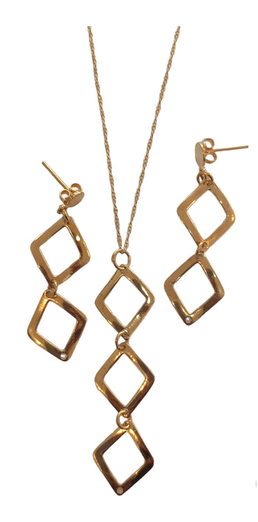 Set Dije Y Aretes Rombo Lisos Dorados